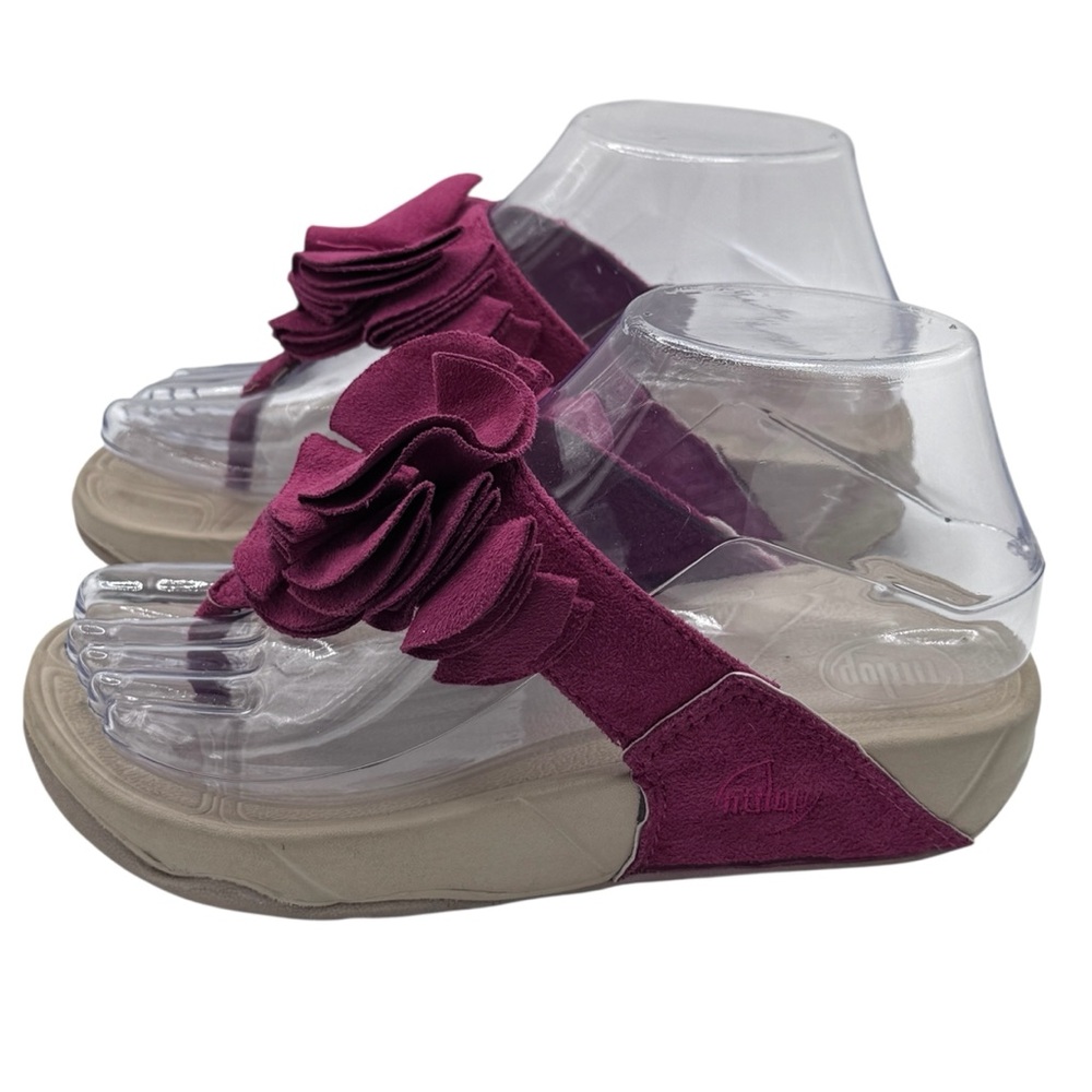 FitFlop Girl’s Magenta Leather Sandals with Floral Detail Size 4 - Picture 4 of 16